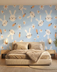 Azure Dreams bunny rabbit wallpaper adding character to a cozy bedroom
