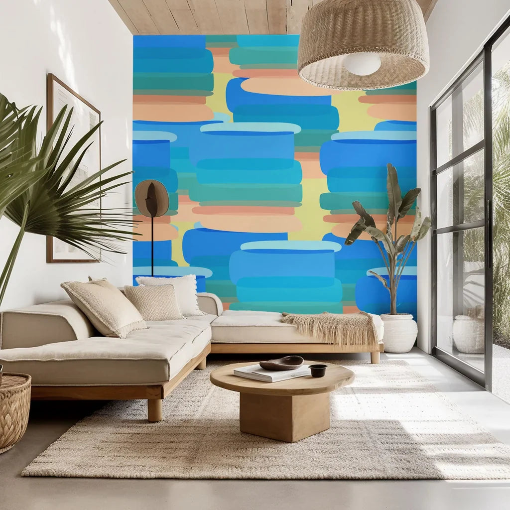 Abstract modern wallpaper featuring stacked peach and blue brushstrokes - Azure Stacks