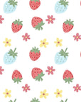 Minimalist and clean wallpaper featuring artistic hand-drawn illustrations of strawberries and flowers
