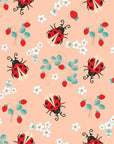 Smooth peach ladybug and strawberry botanical peel and stick wallpaper - Berry Wings