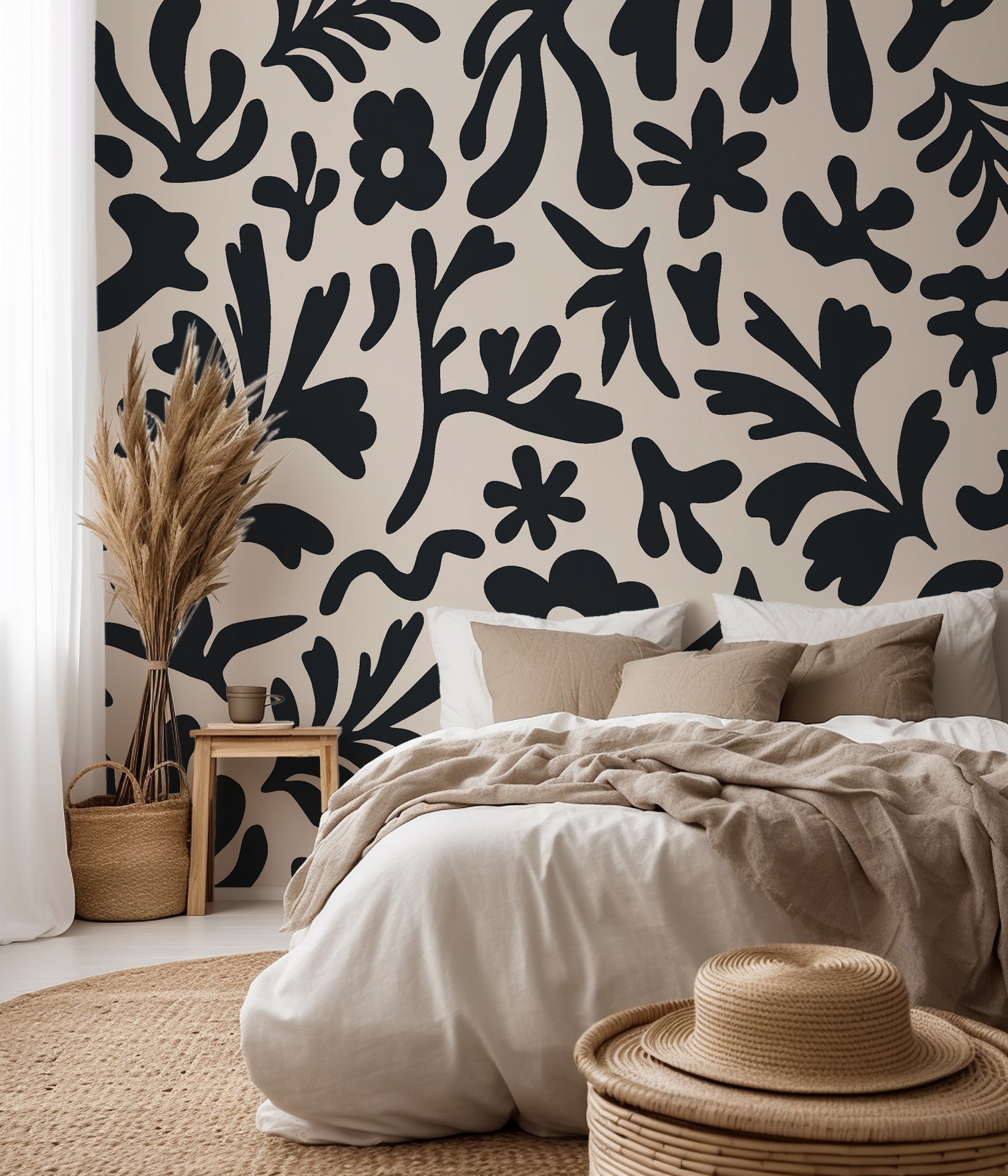 High-contrast black organic floral silhouettes for a bold and modern artistic statement.