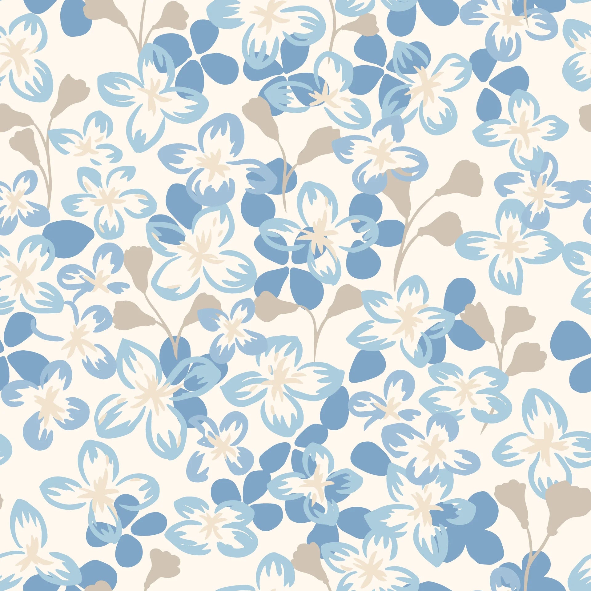 Smooth watercolor blue blossoms peel and stick wallpaper - Bloom Archive