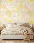 Bloom & Mist pastel floral geometric wallpaper adding character to a cozy bedroom