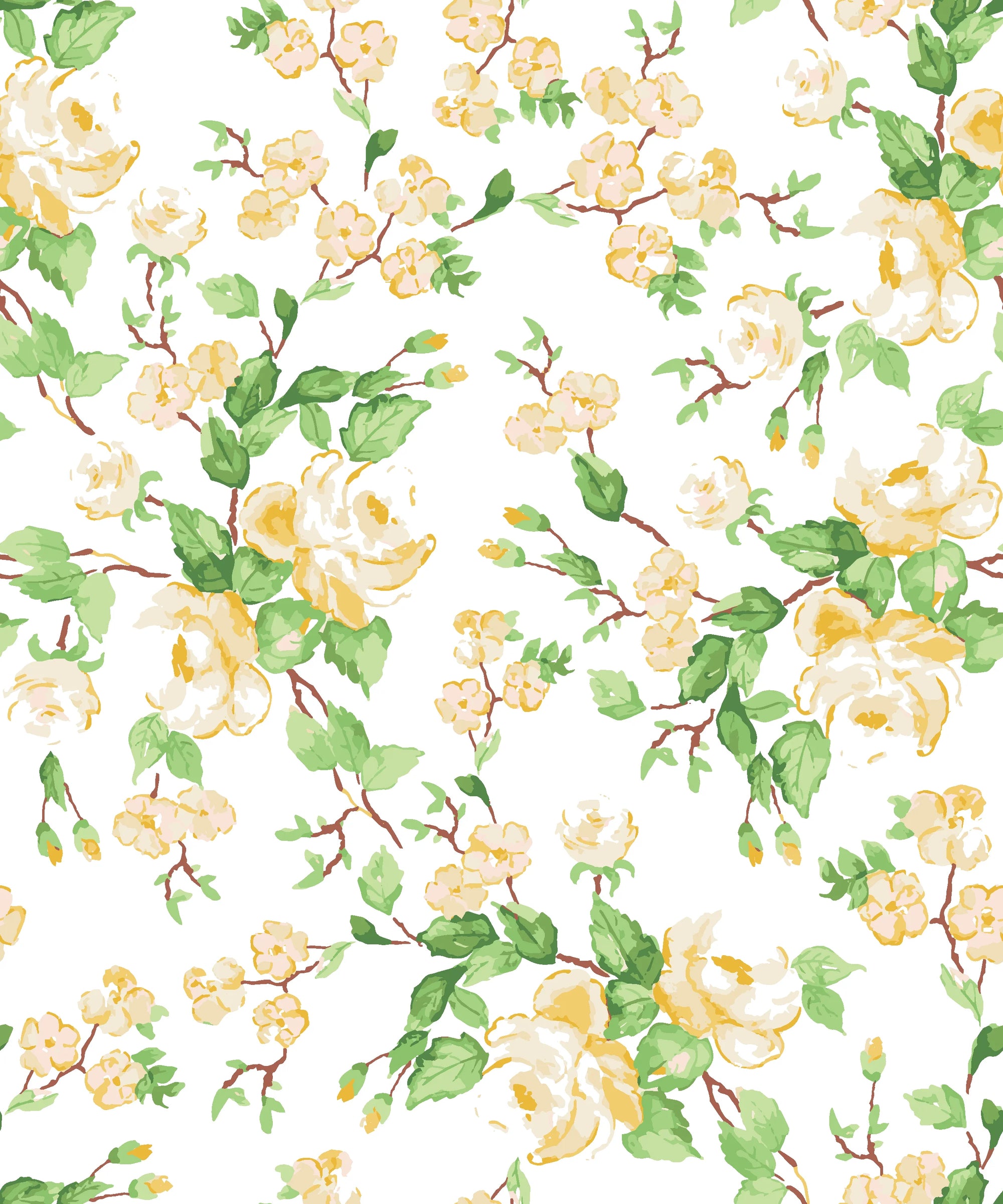 Blossom Spell yellow botanical peel and stick wallpaper