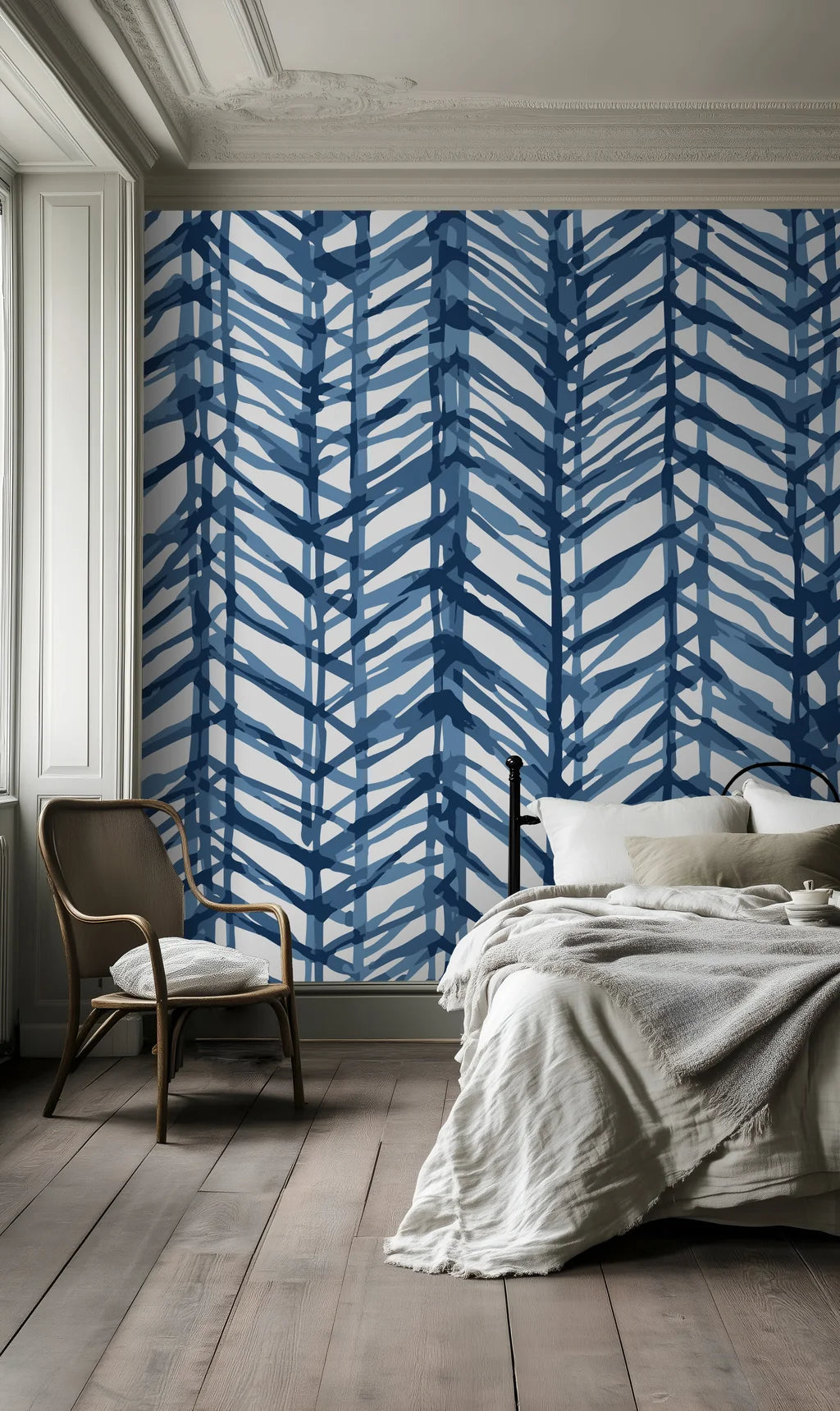 Textured navy blue chevron herringbone peel and stick wallpaper - Blue Stitching