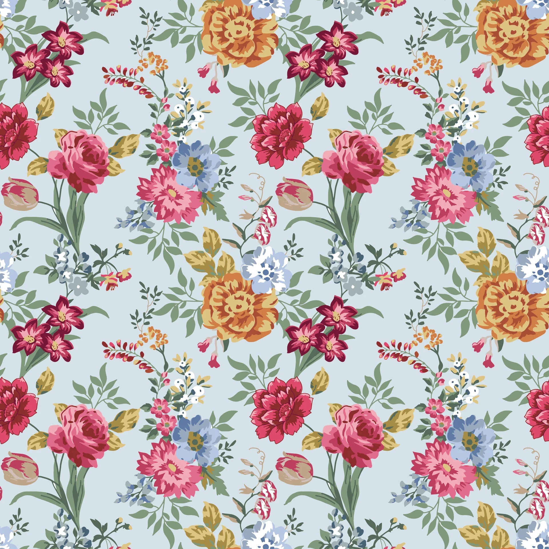 Blue Bouquet vintage floral peel and stick wallpaper creating ambiance in a serene bathroom