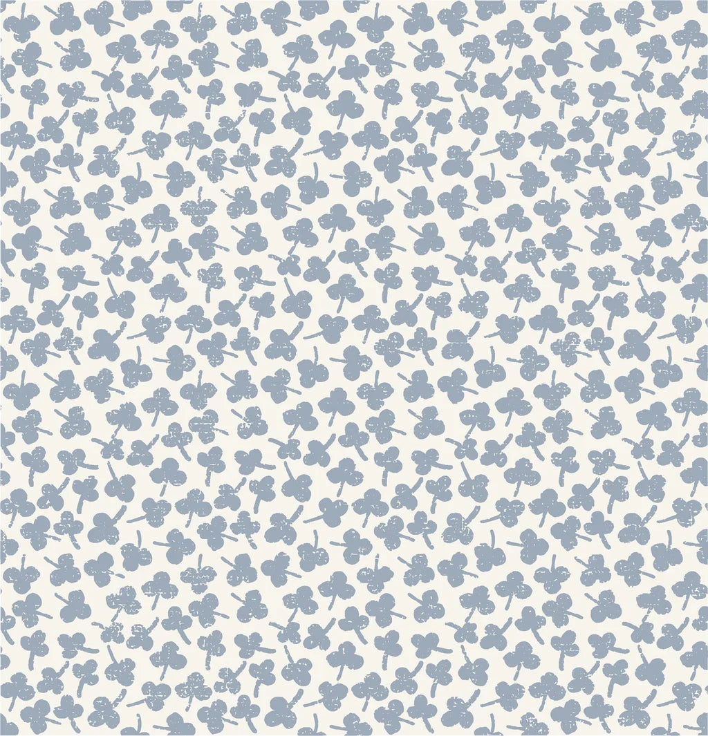 Blue Clover soft hand stamped pattern on ivory
