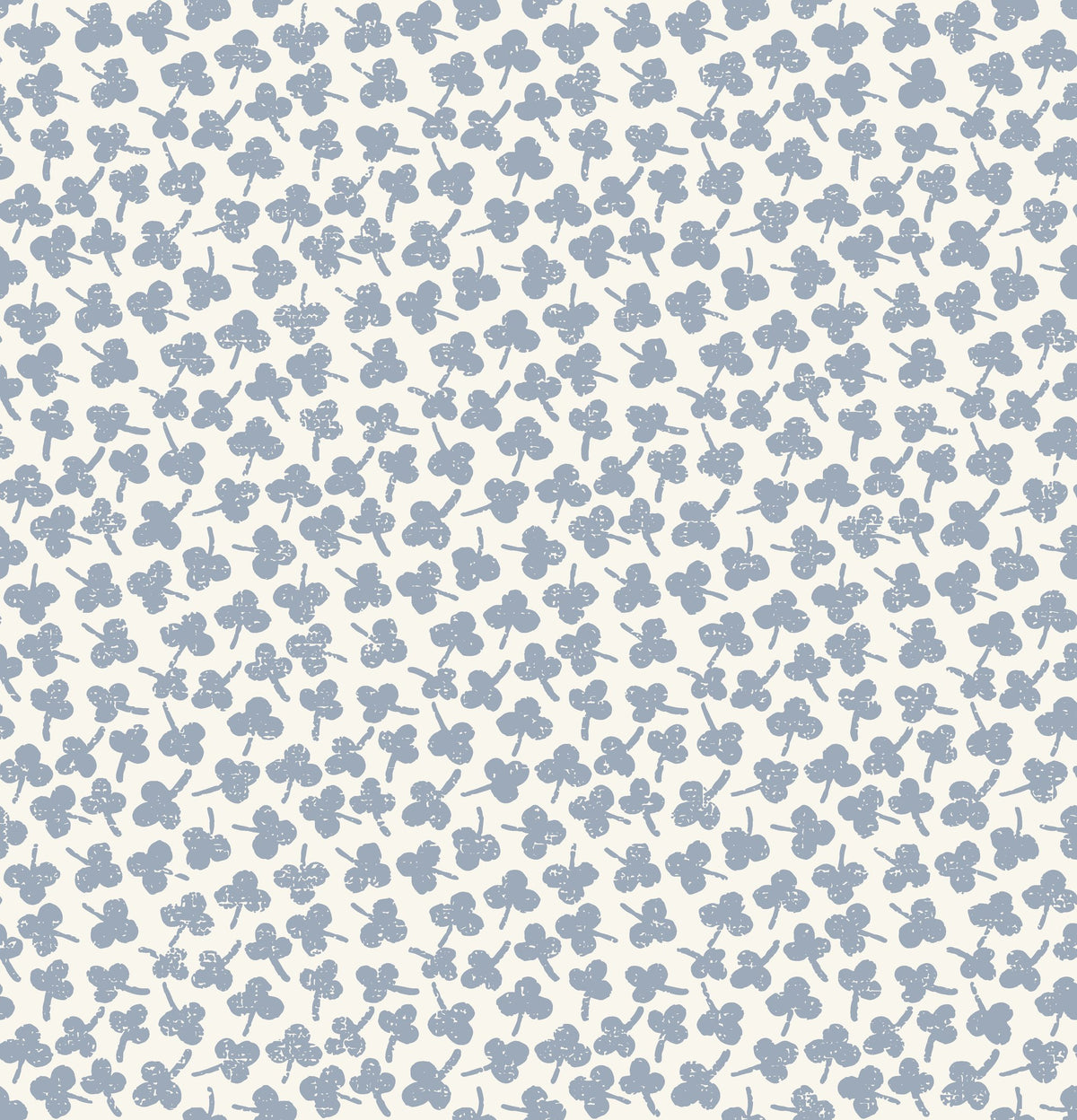 Blue Clover soft hand stamped pattern on ivory