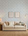 Blue Clover soft hand stamped pattern on ivory in a warm and inviting living room