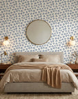 Blue Clover soft hand stamped pattern on ivory adding character to a cozy bedroom