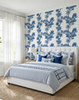 Blue Fable navy tiger toile adding character to a cozy bedroom