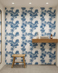 Blue Fable navy tiger toile creating ambiance in a serene bathroom