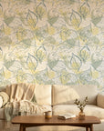 Textured white, blue, and yellow botanical peel and stick wallpaper - Blue Fossil