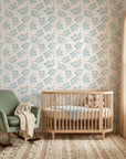 Blue Garden serene blue floral wallpaper bringing warmth to a peaceful nursery