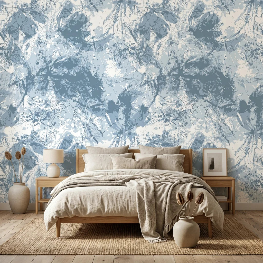 Smooth blue and white botanical peel and stick wallpaper - Blue Ink Garden