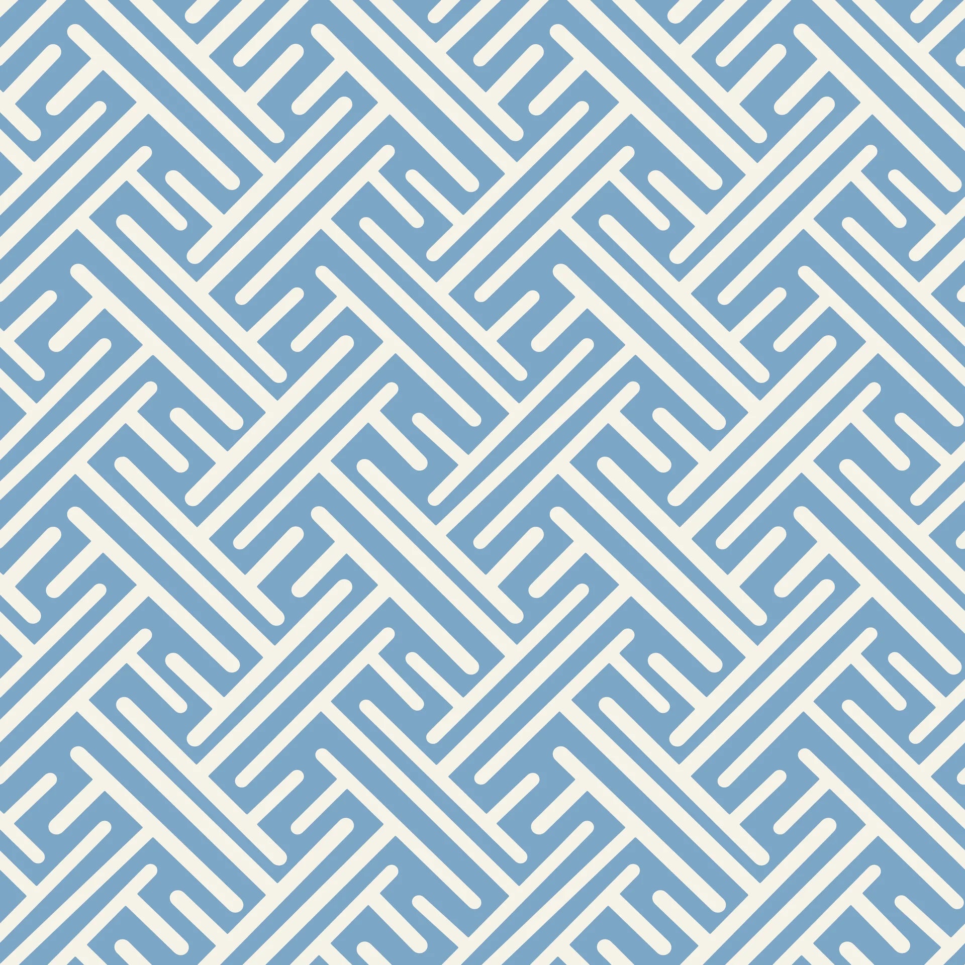 Blue Labyrinth modern geometric peel and stick wallpaper creating ambiance in a serene bathroom