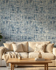Blue Noise abstract textured peel and stick wallpaper in a warm and inviting living room