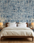 Blue Noise abstract textured peel and stick wallpaper adding character to a cozy bedroom