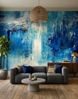 Canvas-like deep blue abstract brushstroke peel and stick wallpaper - Blue Torrent