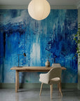 Blue Torrent dramatic deep blue abstract wallpaper adding character to a cozy bedroom