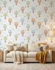 Bluebird Balloon Journey bluebirds and hot air balloons wallpaper in a warm and inviting living room