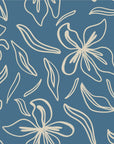 Linen-like denim blue floral line art peel and stick wallpaper - Blueprint Bloom