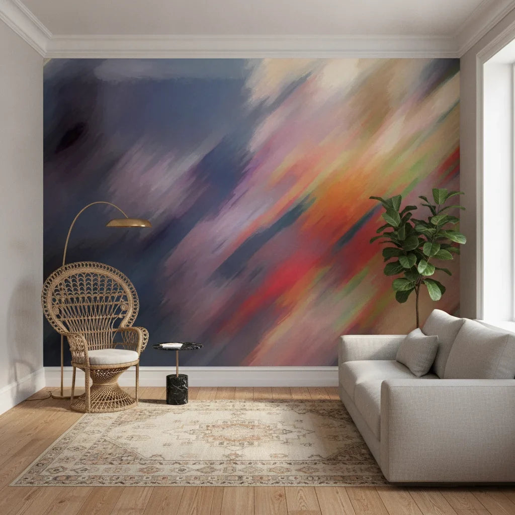 Blurred Spectrum vibrant rainbow abstract in a warm and inviting living room