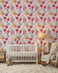 Blush Bouquet vintage floral peel and stick wallpaper in a warm and inviting living room