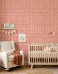 Blush Crossing textured rose peel and stick wallpaper creating ambiance in a serene bathroom