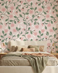 Smooth pink and green floral peel and stick wallpaper - Blush Daisy