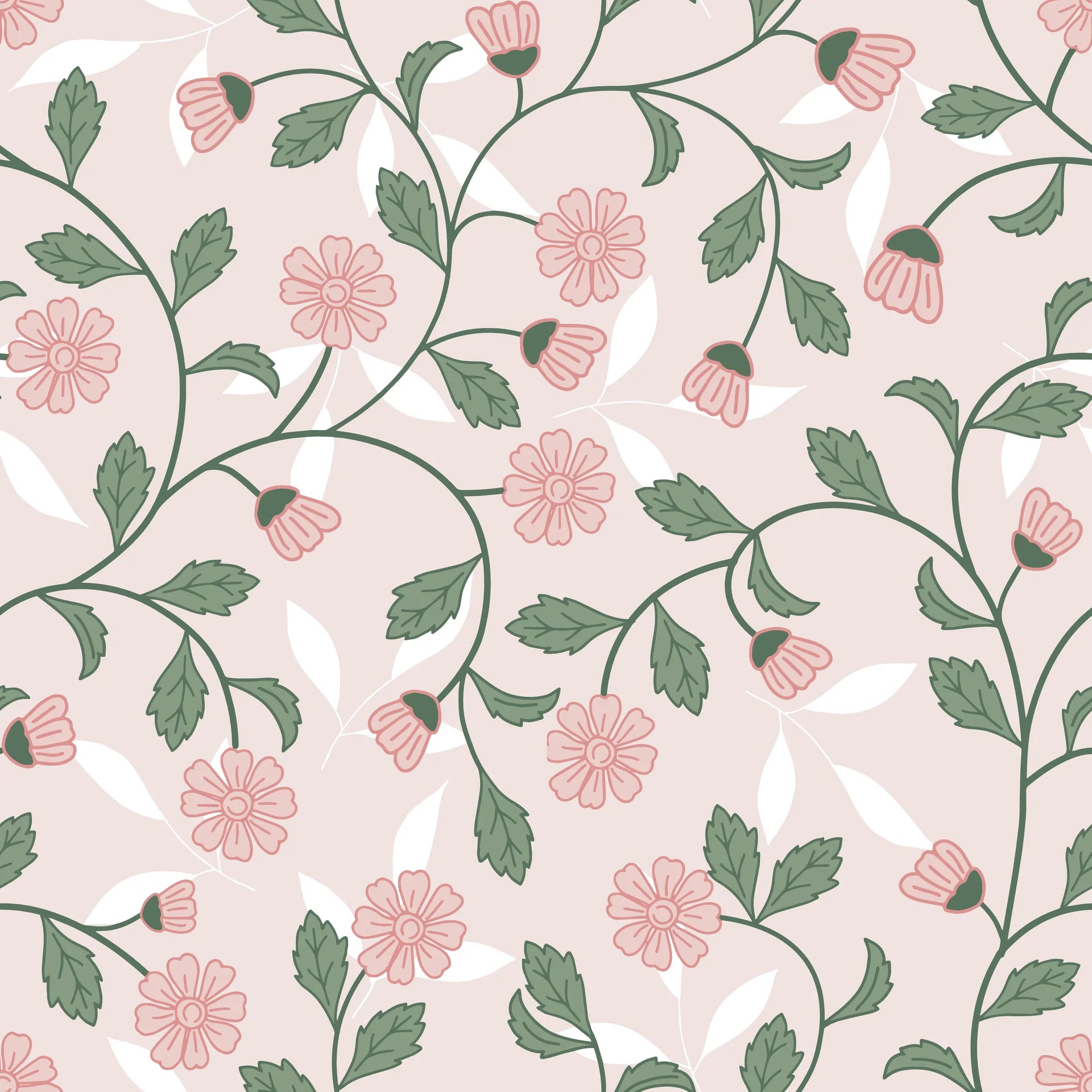 Blush Daisy pink floral peel and stick wallpaper creating ambiance in a serene bathroom
