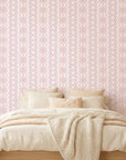 Blush Diamond pale pink geometric wallpaper adding character to a cozy bedroom