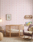 Blush Diamond pale pink geometric wallpaper bringing warmth to a peaceful nursery