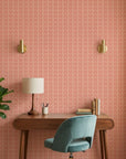 Blush Horizon soft pink retro arc wallpaper adding character to a cozy bedroom