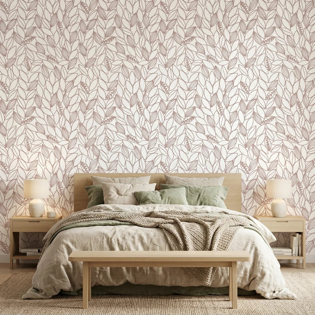 Smooth white and blush botanical leaf peel and stick wallpaper - Blush Leaf