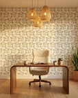 Blush Meadow soft white floral wallpaper adding character to a cozy bedroom