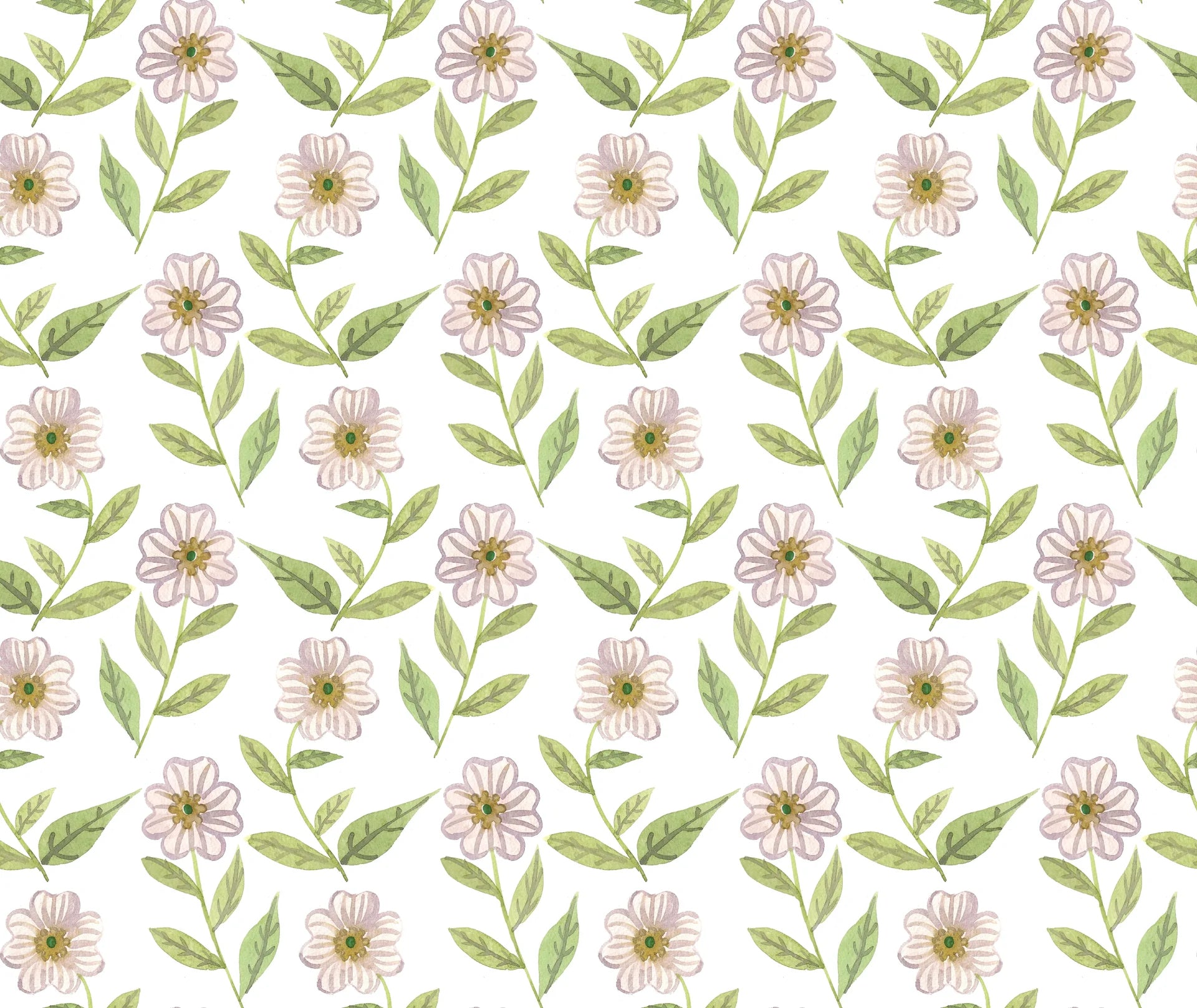 Blush Meadow soft white floral wallpaper creating ambiance in a serene bathroom