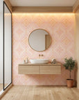 Blush Medallion blush pink aztec creating ambiance in a serene bathroom