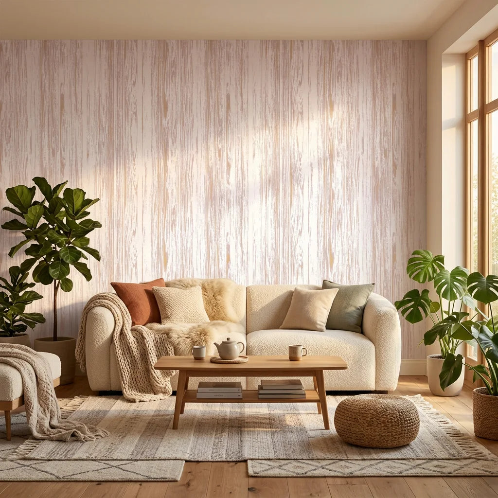 Matte pale pink woodgrain texture peel and stick wallpaper - Blush Rainfall