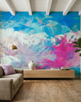 Textured pink and blue impasto abstract peel and stick wallpaper - Blush Surge