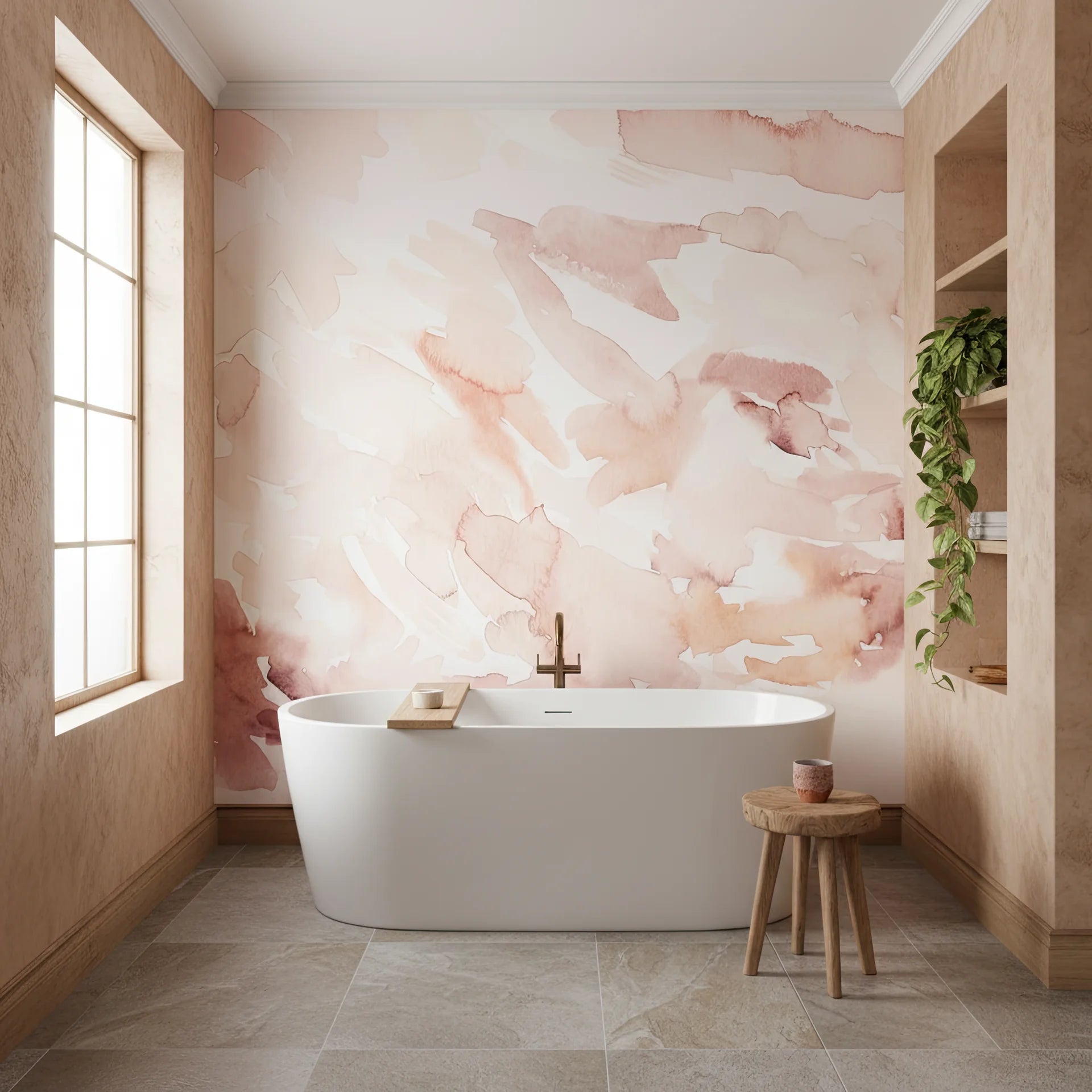 Light pink removable wallpaper with organic flowing pattern