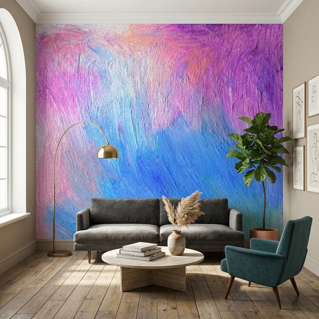 Textured pastel pink and blue abstract brushstroke peel and stick wallpaper - Blush & Blue