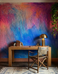 Blush & Blue pastel abstract brushstroke wallpaper adding character to a cozy bedroom