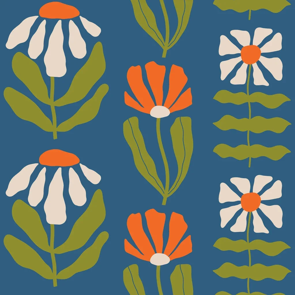 Bohemian Daisy retro floral wallpaper