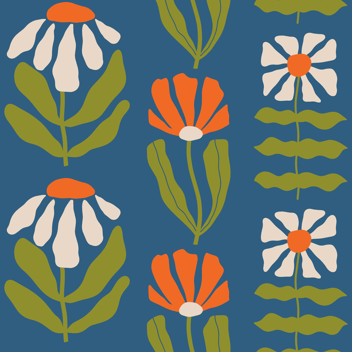 Bohemian Daisy retro floral wallpaper