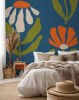 Playful and colorful bohemian daisies for a cheerful and high-energy interior wall.