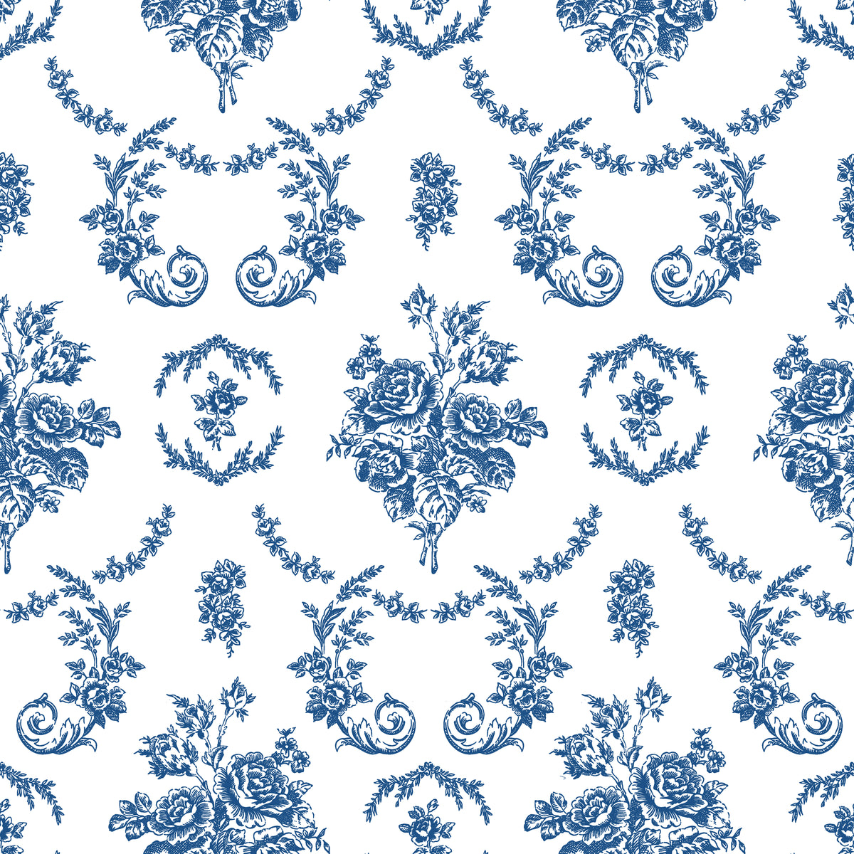 Botanica Grace classic blue rose toile wallpaper