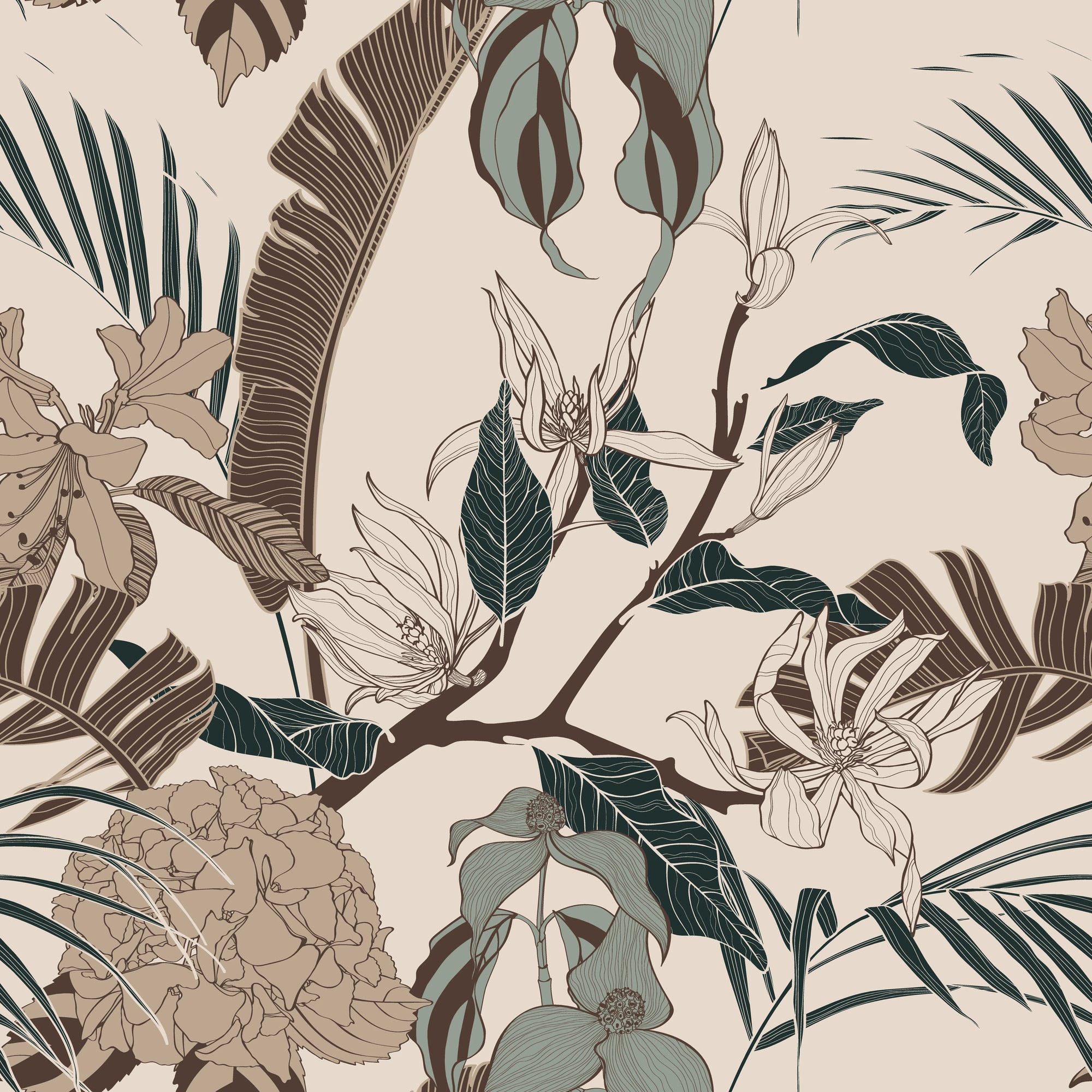 Canvas-like peel and stick wallpaper with sage botanical branches - Botanist's Study
