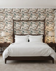 Botanist's Study sage botanical branch wallpaper adding character to a cozy bedroom