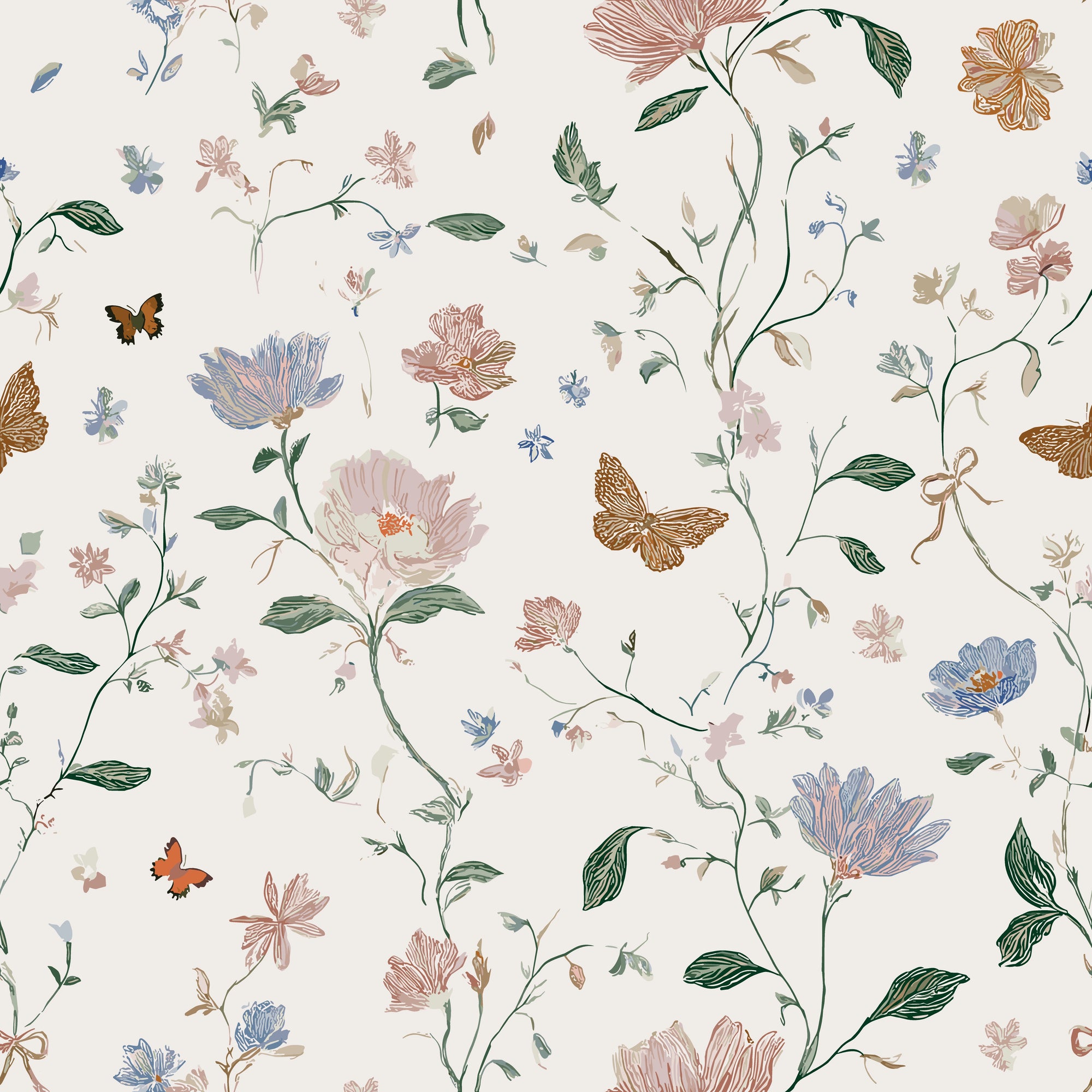 Smooth wildflower and butterfly peel and stick wallpaper - Bow & Bloom